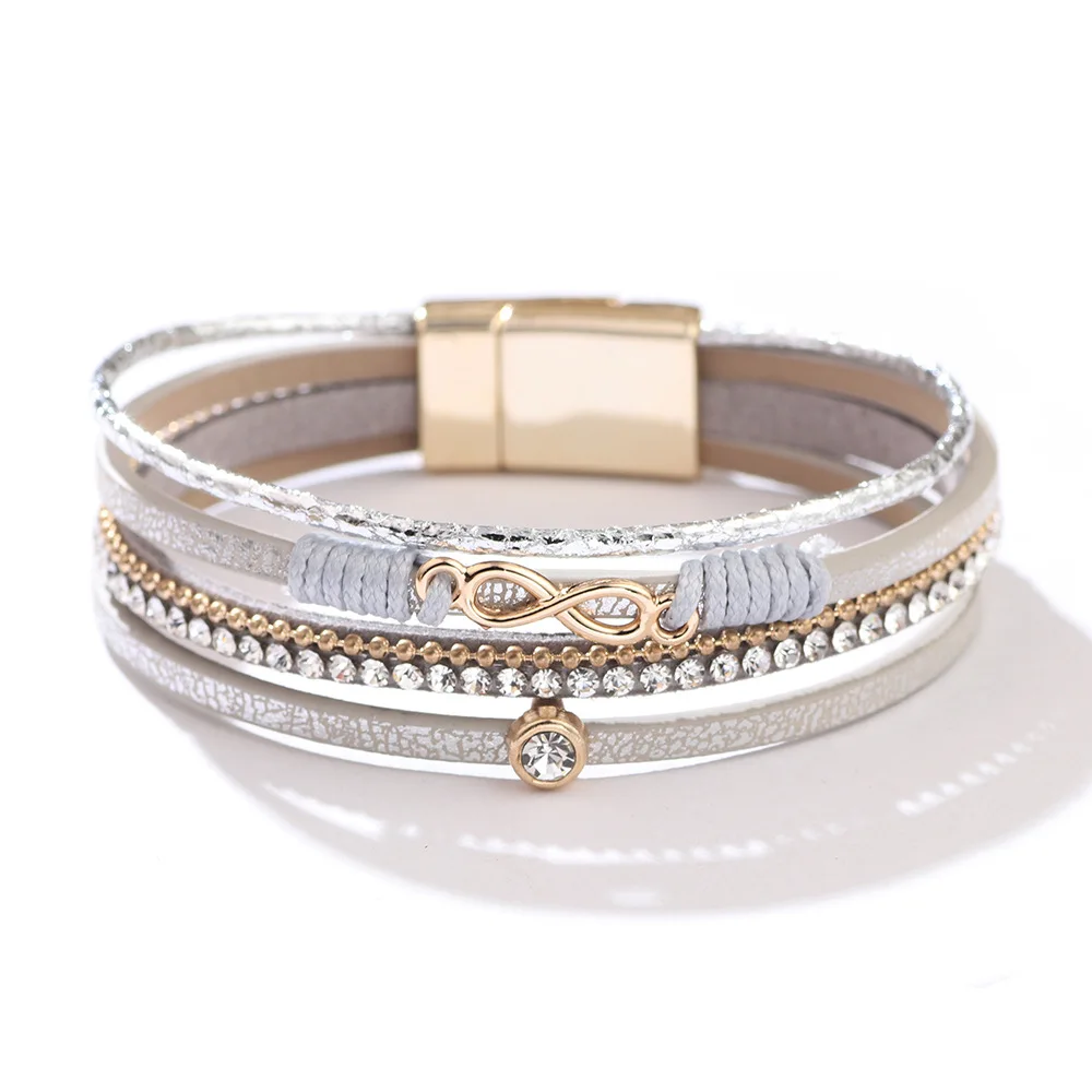 Number 8 Circular Design Leather Magnetic Bracelet for Women Jewelry Summer Beach Resort Charm Luxury Wristband Leather Bracelet
