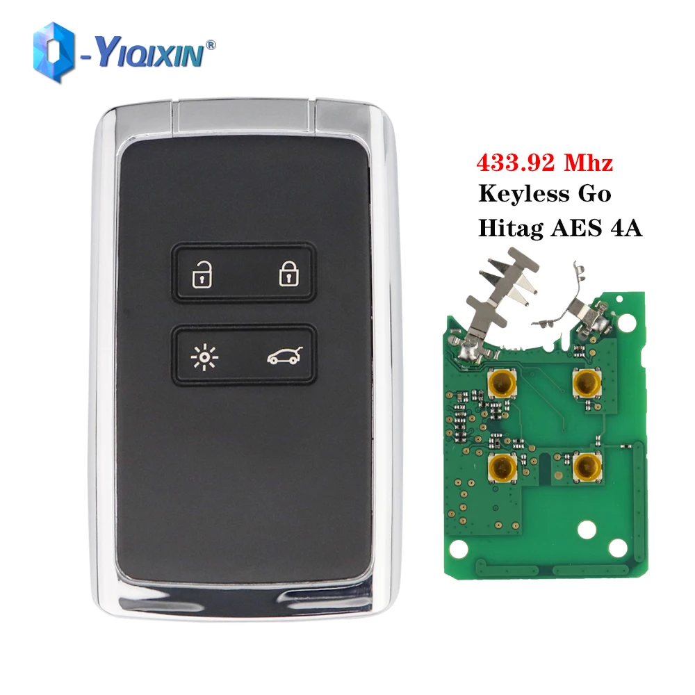 YIQIXIN Remote Car Key Alarm For Renault Megane 4 Talisman Espace 5 Kadjar Keyless Go 433.92Mhz Hitag AES PCF7953M 4A Chip Fob