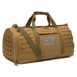 40L Tactical Gym and Travel Duffle Bag for Men - Fitness, Outdoor, and Weekend Use with Shoe Compartment (Khaki)