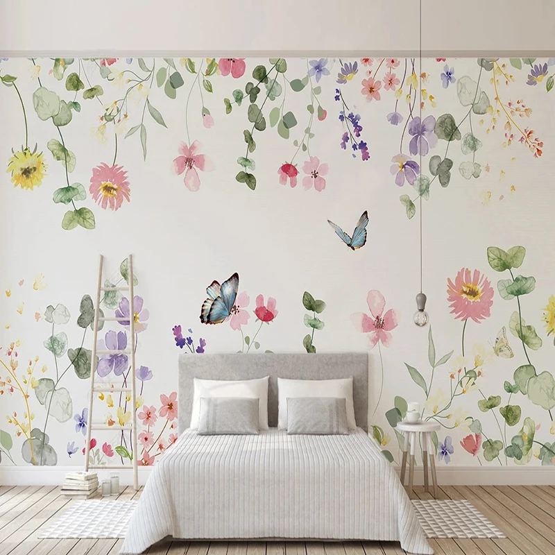 Papel de Parede Personalizado 3d para Home Decor Nordic Modern Simples Fresh Pink Flowers Mural Living Room Quarto e Kids Room Papéis de Parede