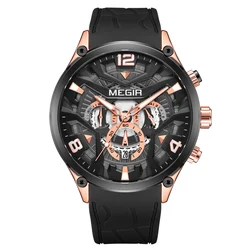 Navy Blue Silicone Belt Waterproof Men's Chronograph Watch with Luminous Hands (Black Rose gold)