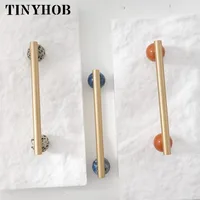 Tinyhob Nordic Art Handle/หินอ่อนธรรมชาติ + ทองเหลืองจับและลูกบิดลิ้นชักดึงKnobsตู้ครัวสีชมพูเฟอร์นิเจอร์ฮาร์ดแวร์ 3