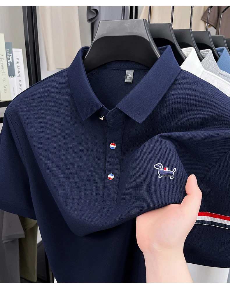 Fashion puppy embroidery men's short sleeve polo shirt luxury brand striped decoration summer breathable business casual T-shirt 17 S840ef6ba02bb4502a3234f556bdaec3fn