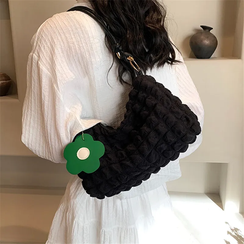 Fashionable Handbag Shoulder Bag with Pendant, Solid Color Knotted Strap Women's Bag, Large Capacity Stylish Cross Body Bags