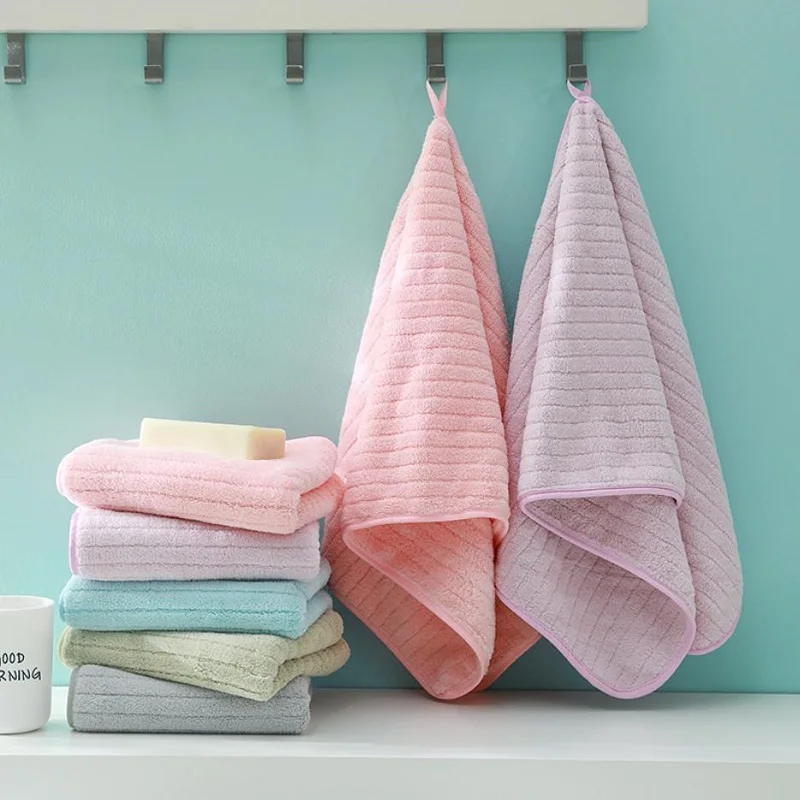 Coral Fleece Face Towels Striped Adult Soft Washcloth Absorbent Hand Towels Washbasin Facecloth Bathroom Shower Towels 14*29inch 2