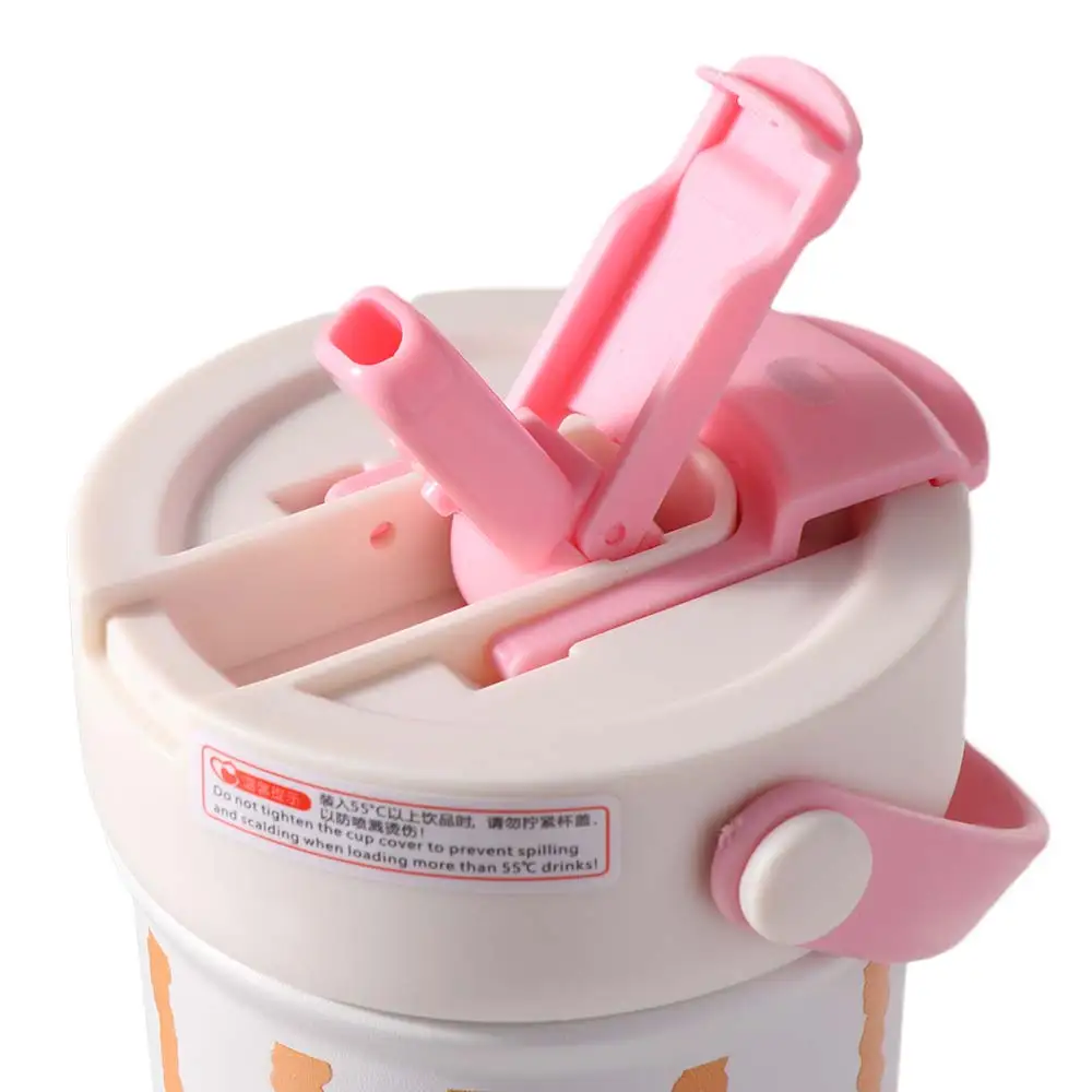 Water Bottle 600ml Insulated Cup Leak-proof Double Wall Travel Tumbler with Straw Cartoon Thermos Bottle Car Travel