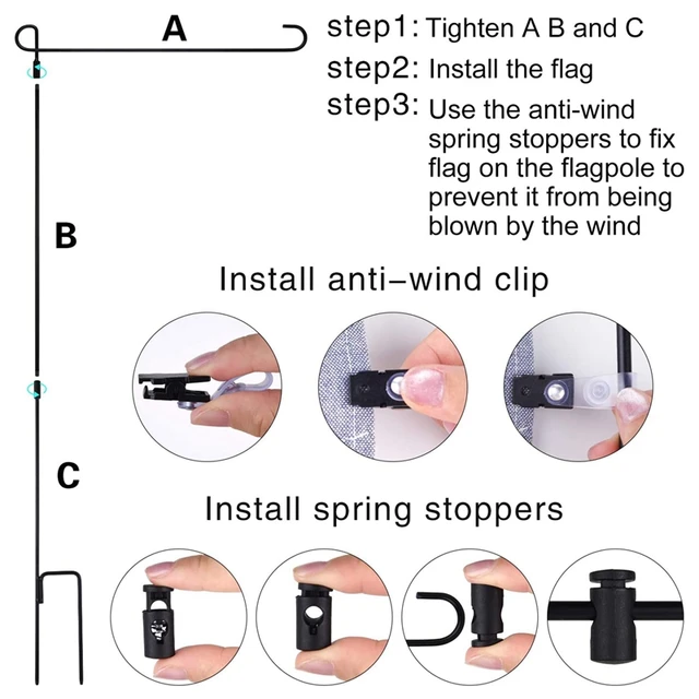 Kerti Zászló Állvány Fémkerti Pólus Tartó Zászlóval Dugó Elleni Szélgátló Klip A Kültéri Dekoratív Udvari Zászlóhoz - Image 6