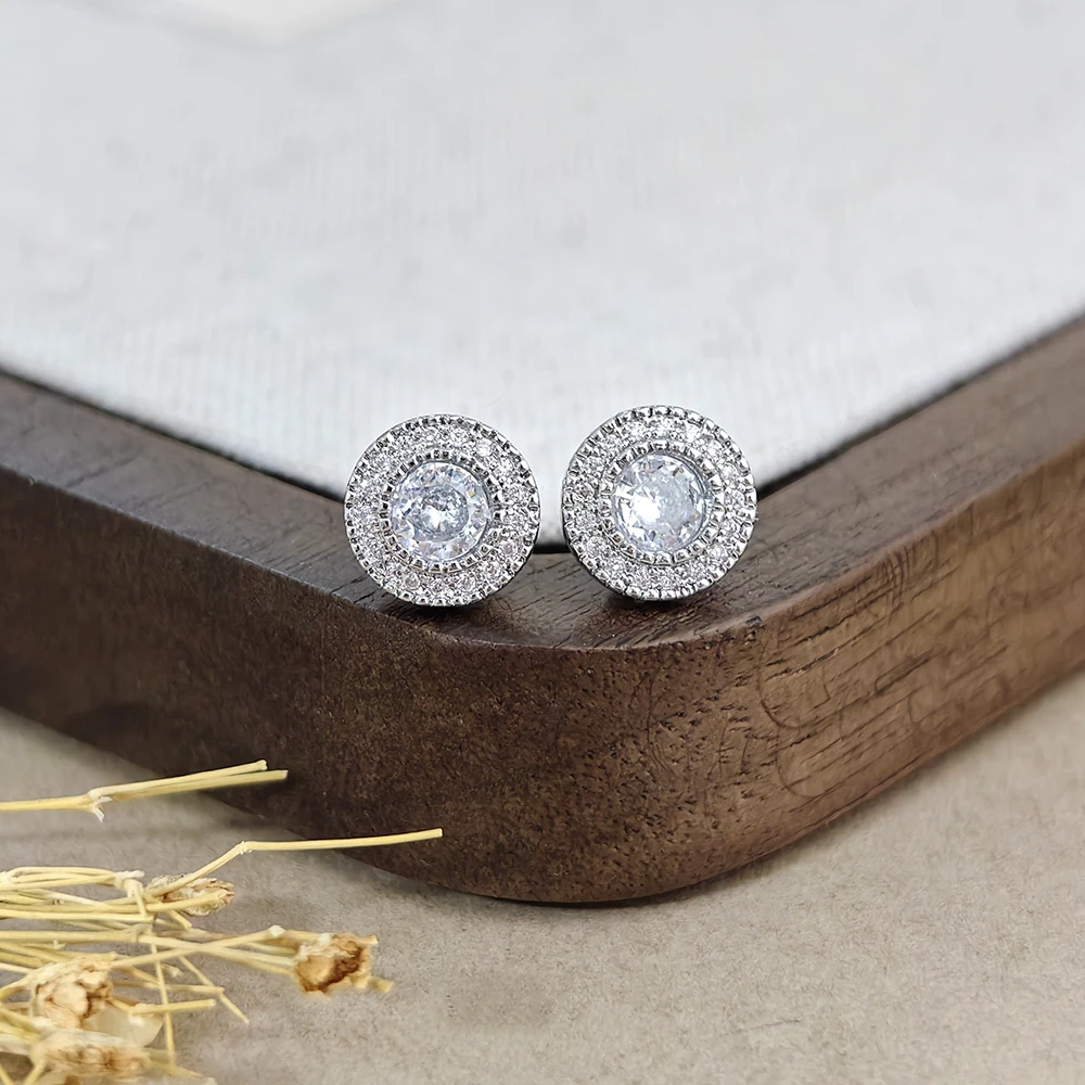 Stud Earrings Delicate Small Round Women with Shiny Cubic Zirconia Simple Versatile for Teens Fashion Jewelry