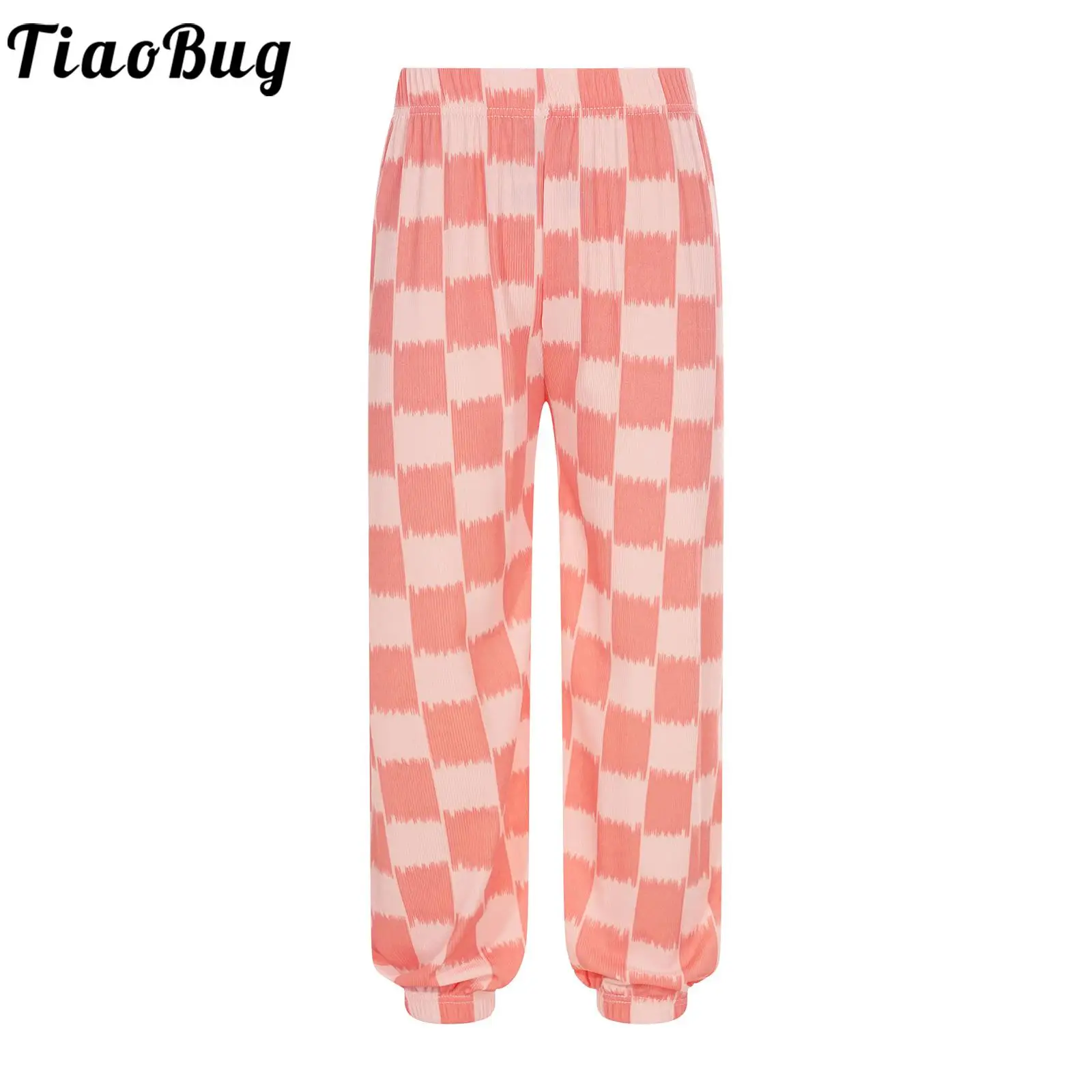 

Unisex Kids Boys Girls Stylish Contrast Color Plaid Sports Pants Casual Elastic Waistband Bloomers Trousers Homewear Loungwear