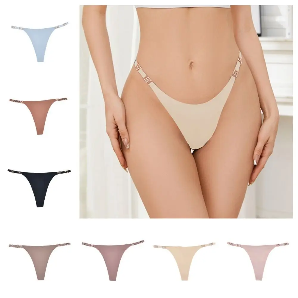 

Solid Color Ice Silk Panties Comfortable Cotton Crotch Low Waist Traceless Thong Underwear Briefs Seamless Briefs Lady