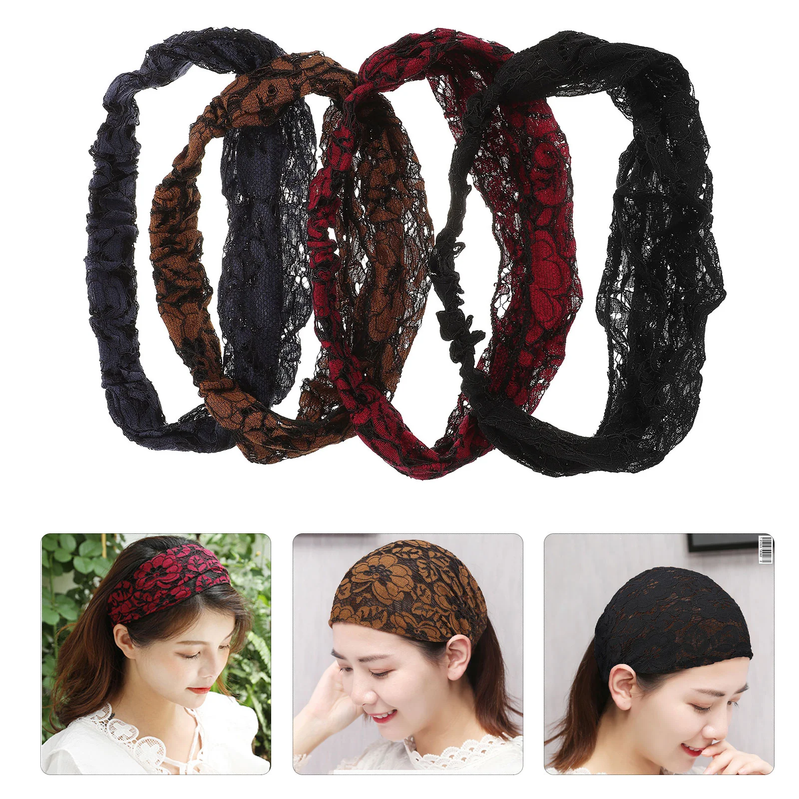 4 pcs Stretchy Lace Hair Tie Elastic Lace Headband Women Lace Headband for Girl