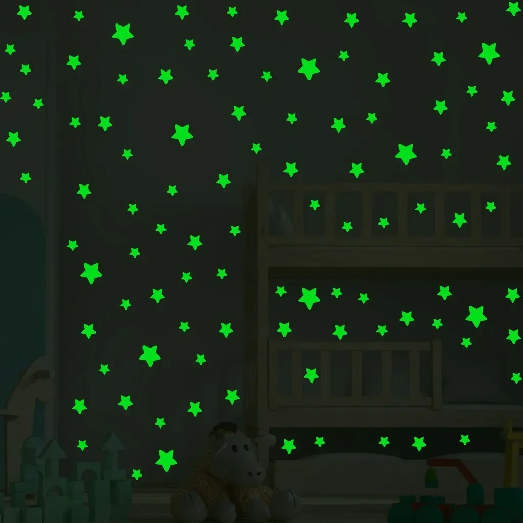 Luminous Glow-in-the-Dark Star Stickers – Colorful Fluorescent Wall Decals for Kids Rooms & Home Decor (100 Pieces)