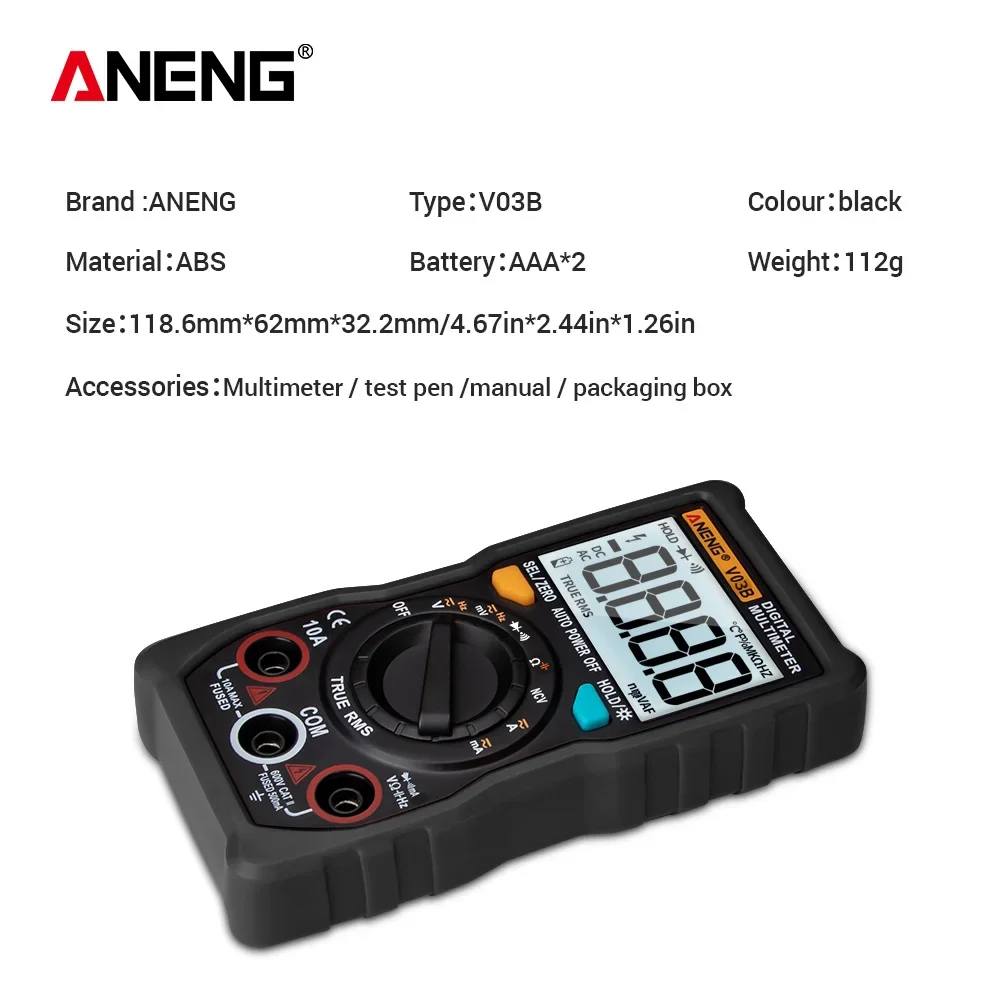 ANENG V03B True RMS Digital Professional Multimeter Tester 4000 Counts multimetro Meter Auto AC/DC Transistor Ampere Tester