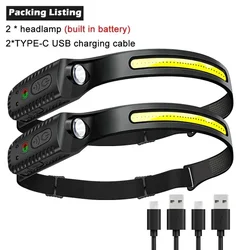 KDULIT Induction LED Headlamp with Wave Sensor and USB Rechargeable Battery (2PCS)