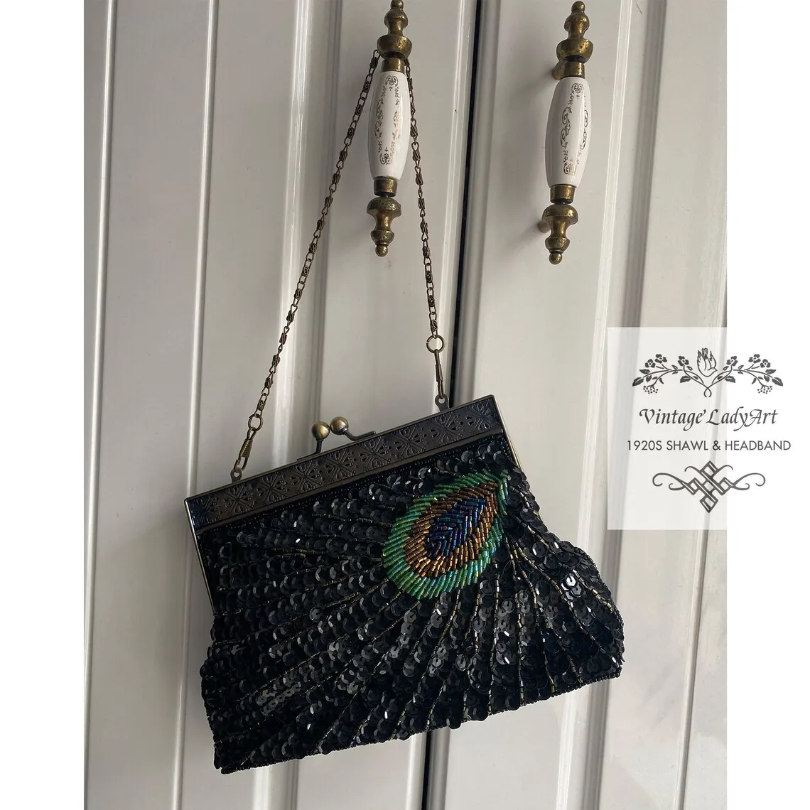 Vintage Sequin Peacock Clutch Bag, Antique Beaded Evening Handbag