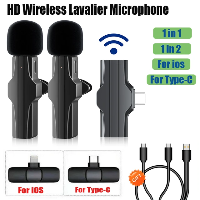 Micrófono Lavalier inalámbrico, batería interna recargable dispositivo de 8  pines, iPhone