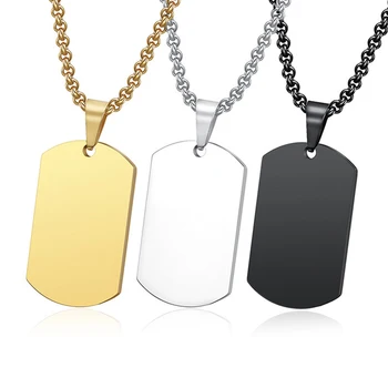 1PC 316L Stainless Steel Pendant Necklace Silver Gold Black Color Blank Dog Tag Plate Army Biker Chain Necklace Man Woman 3 Size