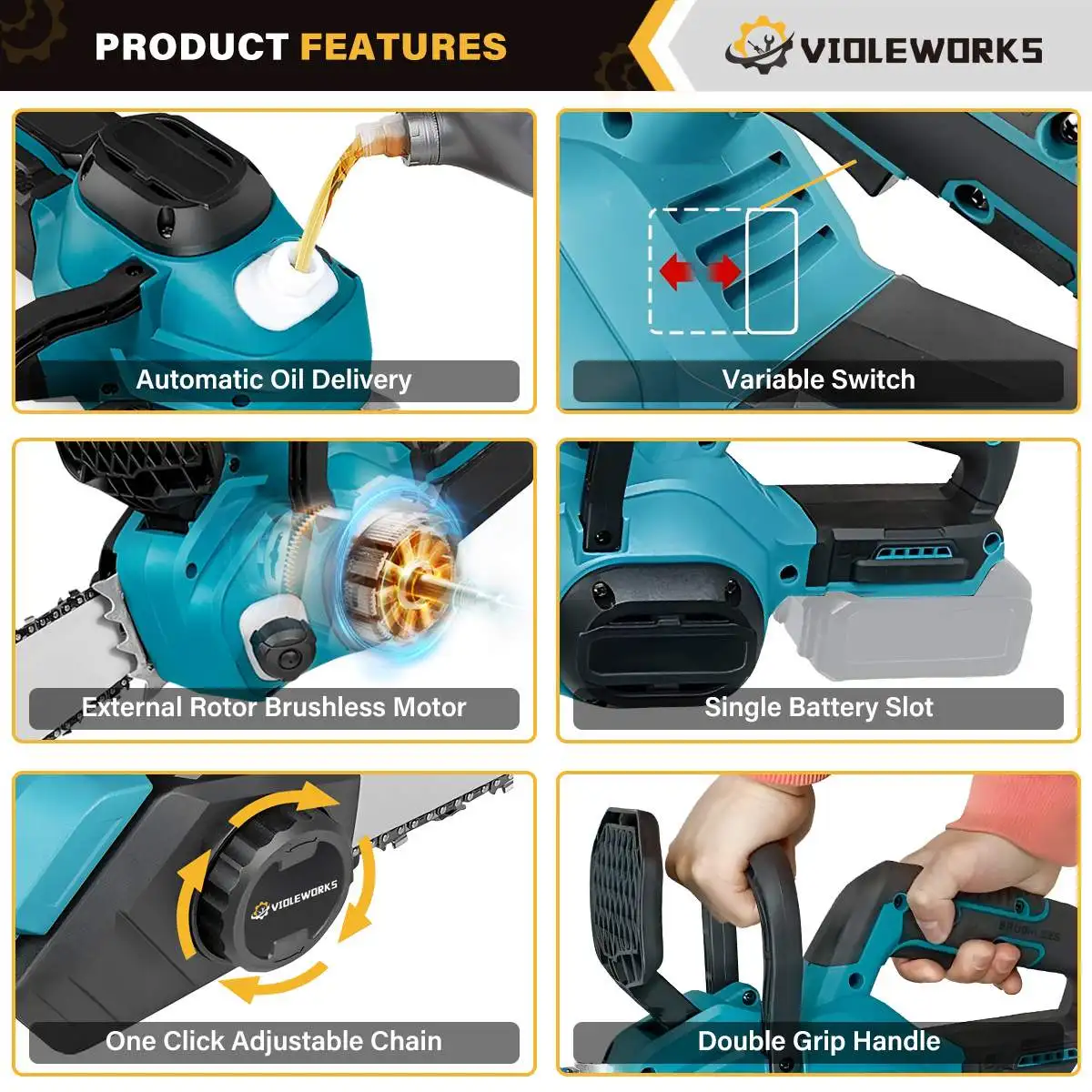 Electric Chainsaw 16 Inch Brushless Electric Chainsaw Garden Cordless Saw Automatic Oil Filling Tree Branches Cutter for Makita 18V Battery