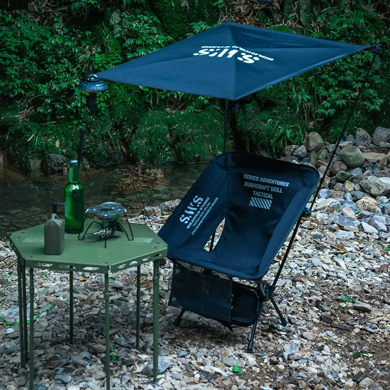 Set chaise pliante avec auvent parasol WELLHIKE pour pêche camping plage portable et ombragé