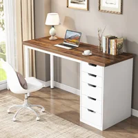 Tribesigns Computer Desk with 5 Drawers, 47 inches Rustic Brown Home Office Desk with Storage, Modern Simple Laptop Desk Study W 1