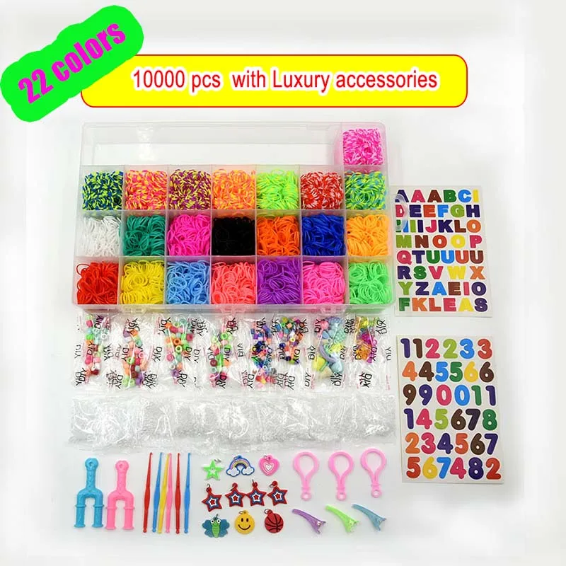 Box Packed! Rubber Bands Weaving Set DIY Toys Loom Craft Kid Bracelet Braid Silicone Elastic Weave Bands Gifts for Girls 4