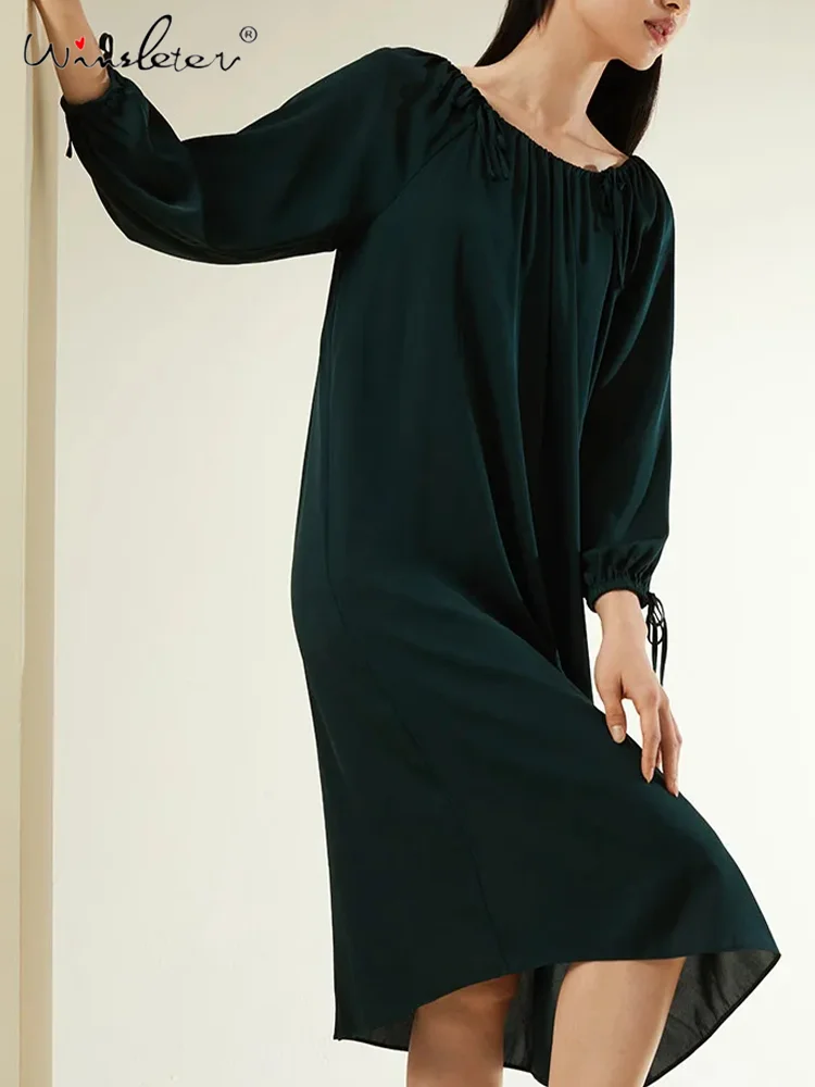 

Long Sleeve Solid Color,6A 90% Mulberry Silk Nightgown for Women,Causal Comfortable Pajamas Dress,2024 Spring Summer P41896QM