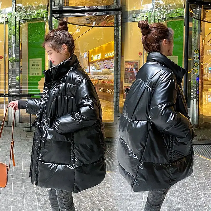 Maternity Autumn Winter Down Cotton Jacket Pregnant Women Bright Face Stand Collar Padded Outwear Waist Drawstring Parka Coat
