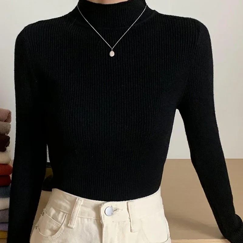 Fashionable Autumn Winter Women's Turtleneck Sweater with Long Sleeves and Cashmere Blend Ribbed Sweaters 2