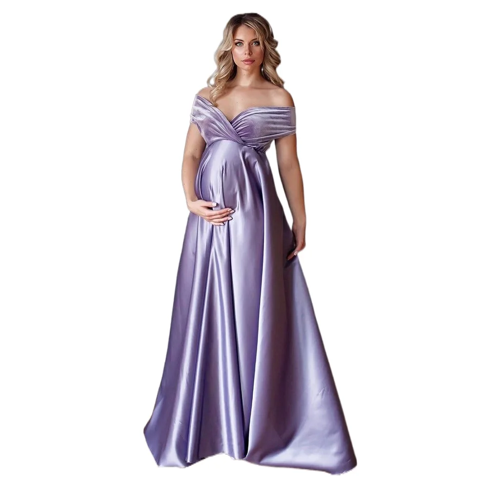 

Women's Off Shoulder Party Maternity Maxi Dress Evening Gown A Line Wedding Guest Party Cocktail Dress Photoshoot Baby Shower
