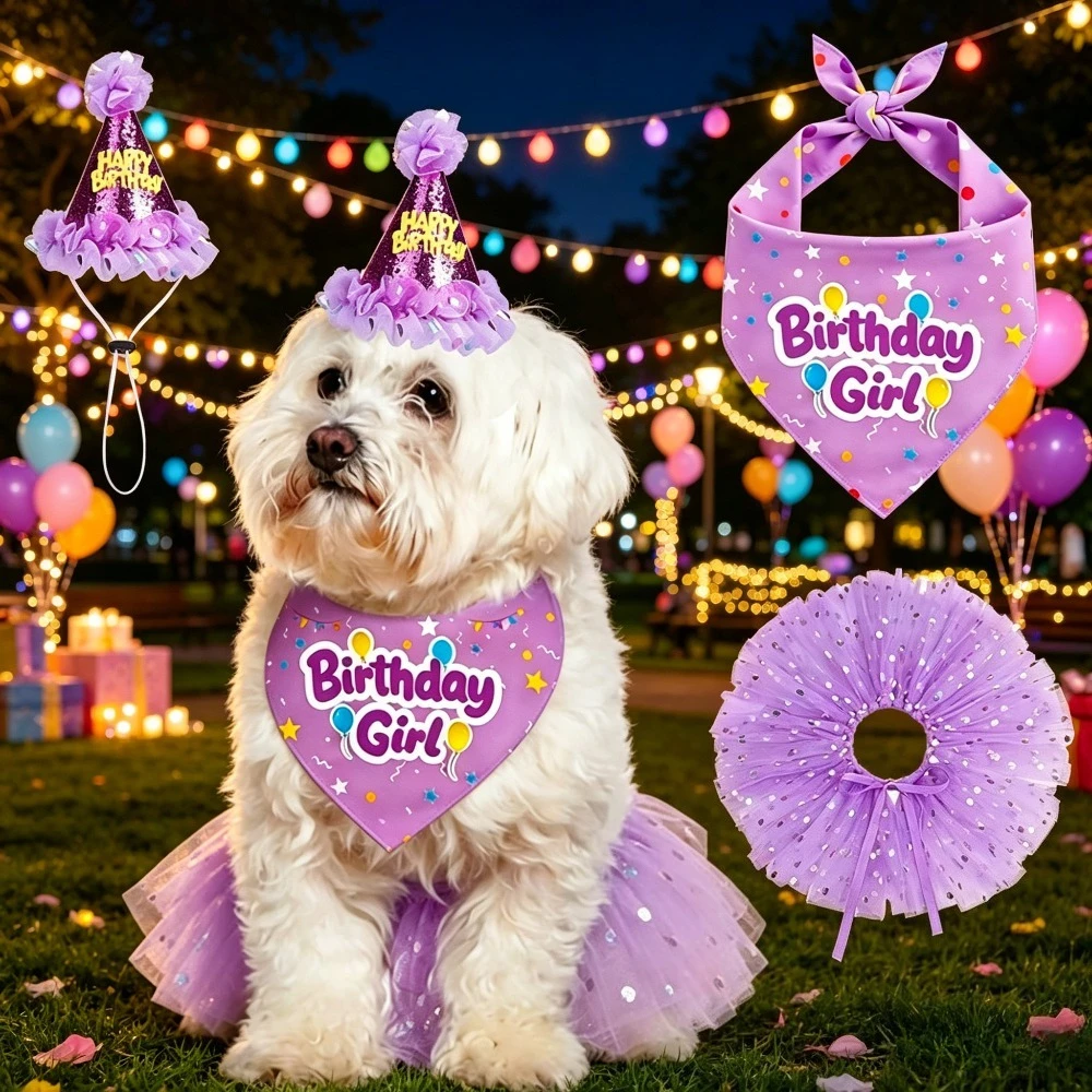 새끼 강아지 생일 파티 의상 세트 부드러운 원사와 천으로 제작되어 착용하기 쉽고, 축제 분위기가 강한, 테마별 축하를 위한 반려동물 액세서리