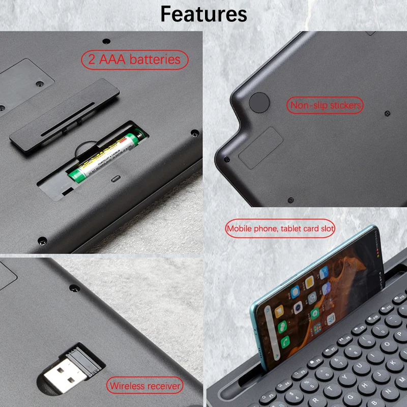 Tastiera wireless 2.4G compatibile con Bluetooth con touchpad numerico, mouse, slot per schede e tastierino numerico per TV Box iOS/Android._voghion.com