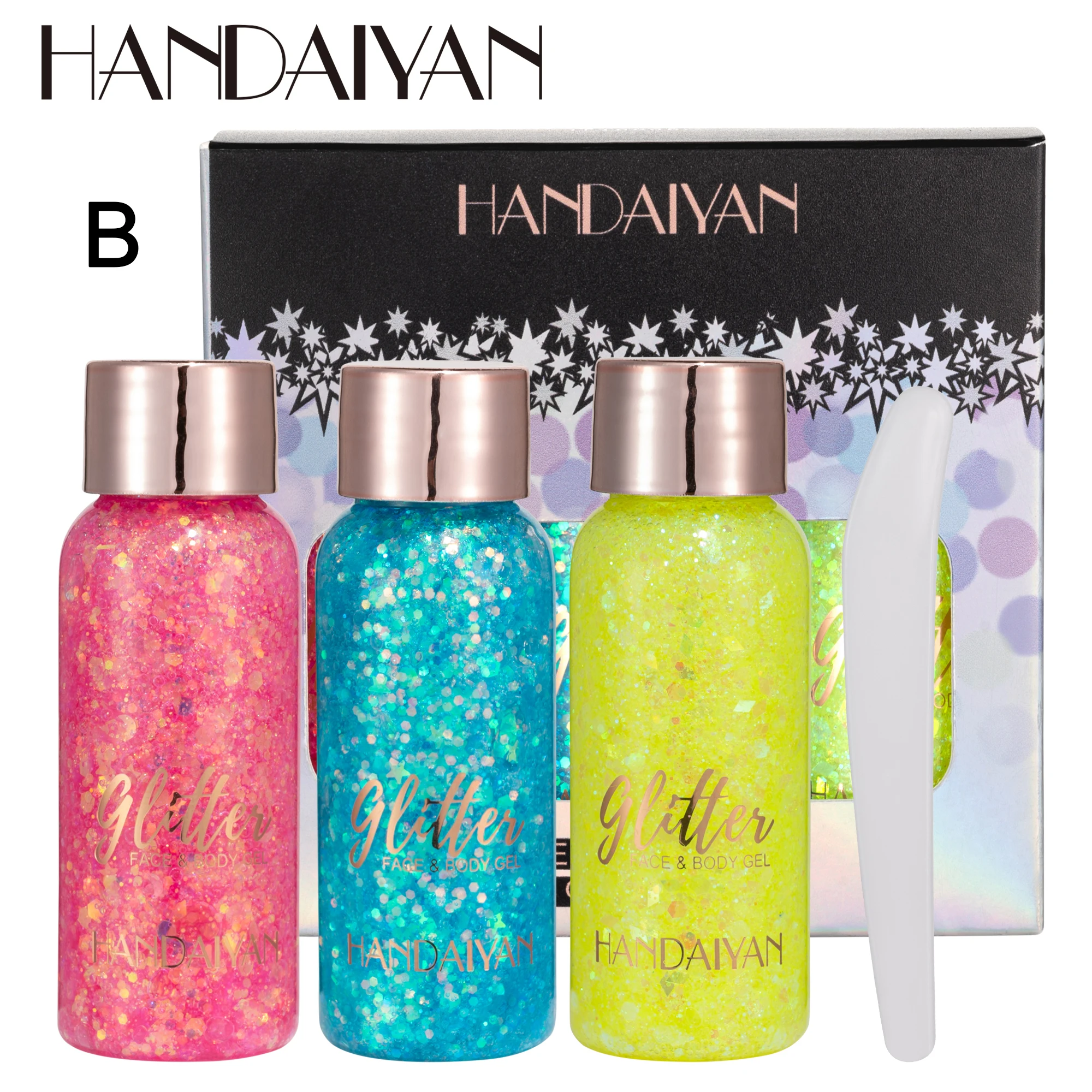 Body Glitter Gel HANDAIYAN 3 colors set gel glittering mermaid face and body glitter stage performance festival glitter gel female