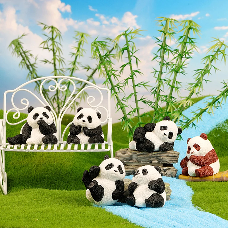 KARLOR Set di 4 panda, decorazione a forma di panda in miniatura, graziose figure di animali, sculture ornamentali, micro paesaggio, mini decorazione Szene, ornamenti divertenti per scrivania