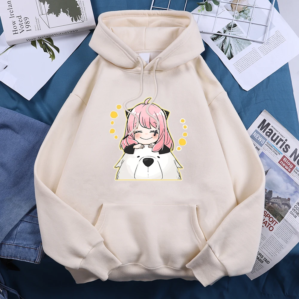 Anya e Bond Forger com capuz estampado feminino, pulôver anime