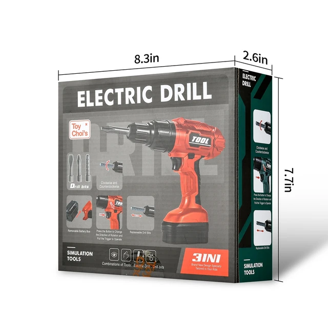 TOY CHOI'S Electric Drill Toy Kid Pretend Play Tool Outside Construction Toddler Outdoor Preschool Gardening Lawn Gift for Kids 6