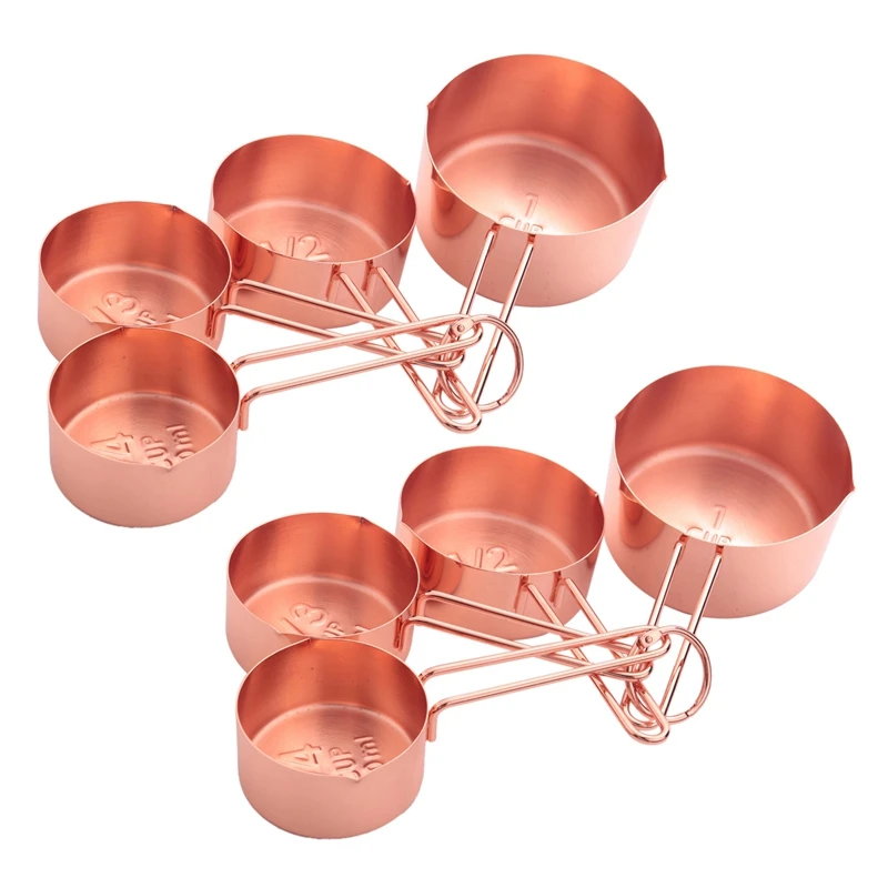 

HOT-16X Rose Gold Stainless Steel Measuring Cups And Spoons Engraved Measurements,Pouring Spouts & Mirror Polished