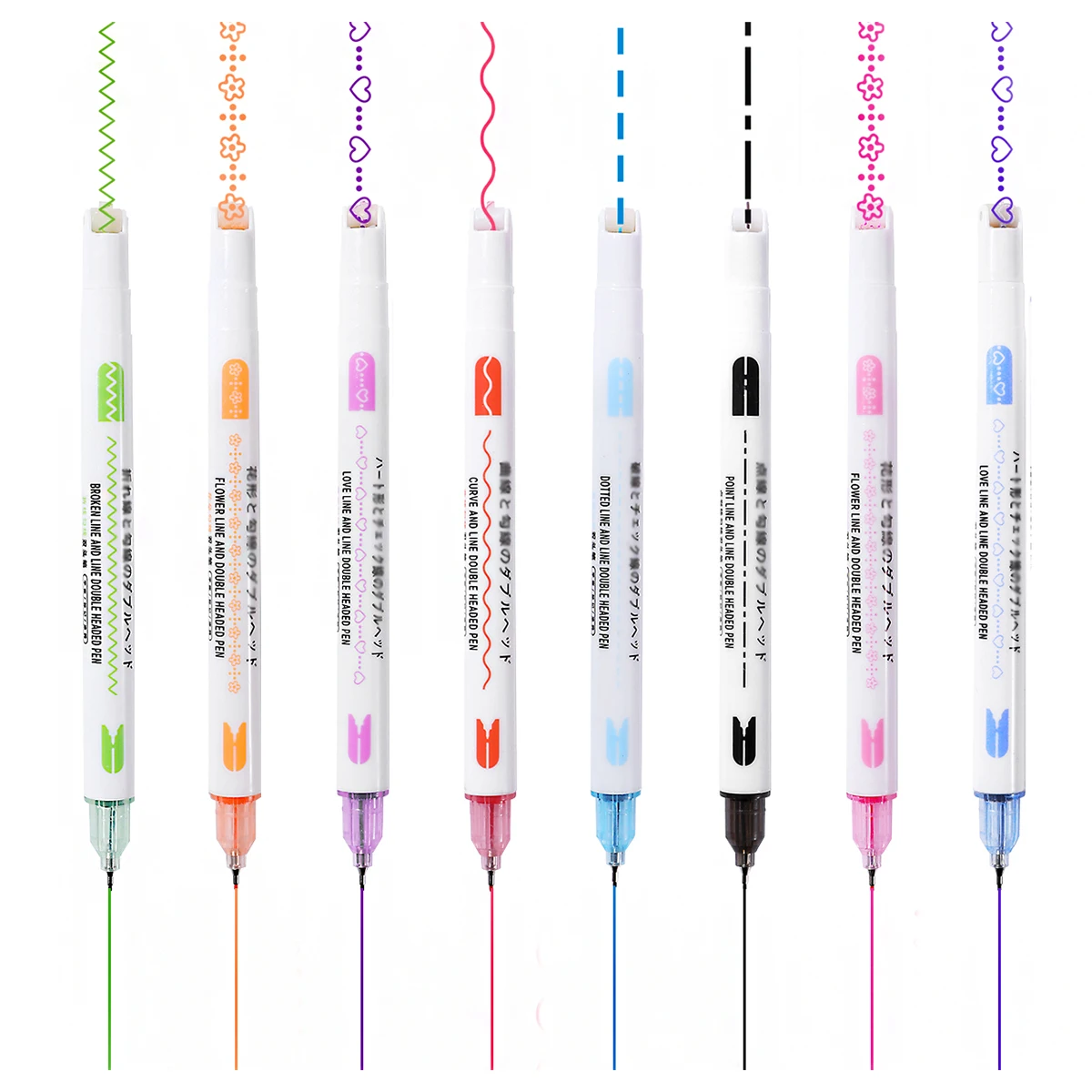 Contour Marker 8pcs Dual Line Dual Tip Curve Pens Multicolor Fun Curved Quick Dry Markers Note Drawing Highlighter
