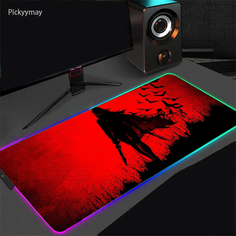 

Janpanese Samurai Anime Mouse Pad Gaming RGB Mousepad Large Overlock Speed Mouse Mat LED Soft Laptops Gamer Accessories For CSGO
