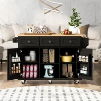 Rolling Kitchen Island with Storage, Moveable Kitchen Island with Drop Leaf, Portable Kitchen Storage Islands 1