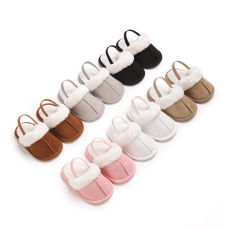 0-1 Years Old Winter Baby Slippers Fluffy Baby Boy Girl Sandals Cute Plush Soft Non-slip Sole Toddler First Toddler Shoes baby slippers