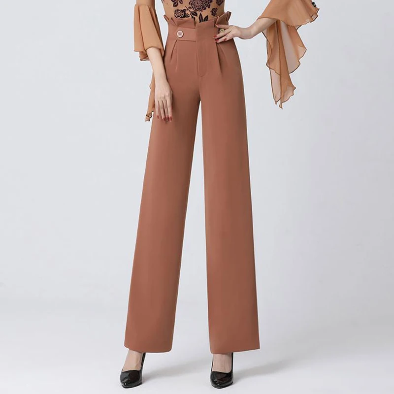 

Женские брюки для латиноамериканских танцев, однотонная одежда для выступлений и танцев, современные брюки с широкими штанинами для стандартных вальсов и бальных танцев, 2024