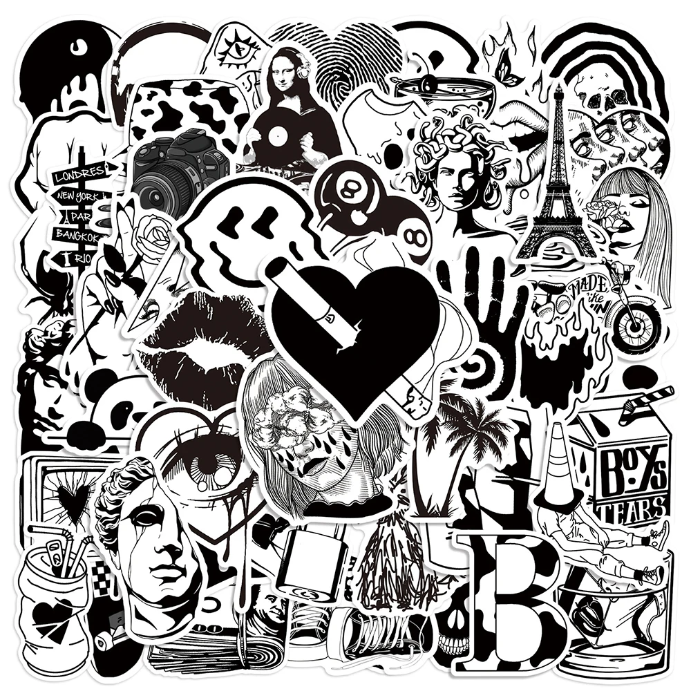 10/30/50 Stück coole schwarz-weiße Kunst-Styling-Graffiti-Aufkleber für Laptop, Skateboard, Motorrad, Telefon, Gepäck, Dekoration, Aufkleber, Spielzeug – Detail 2