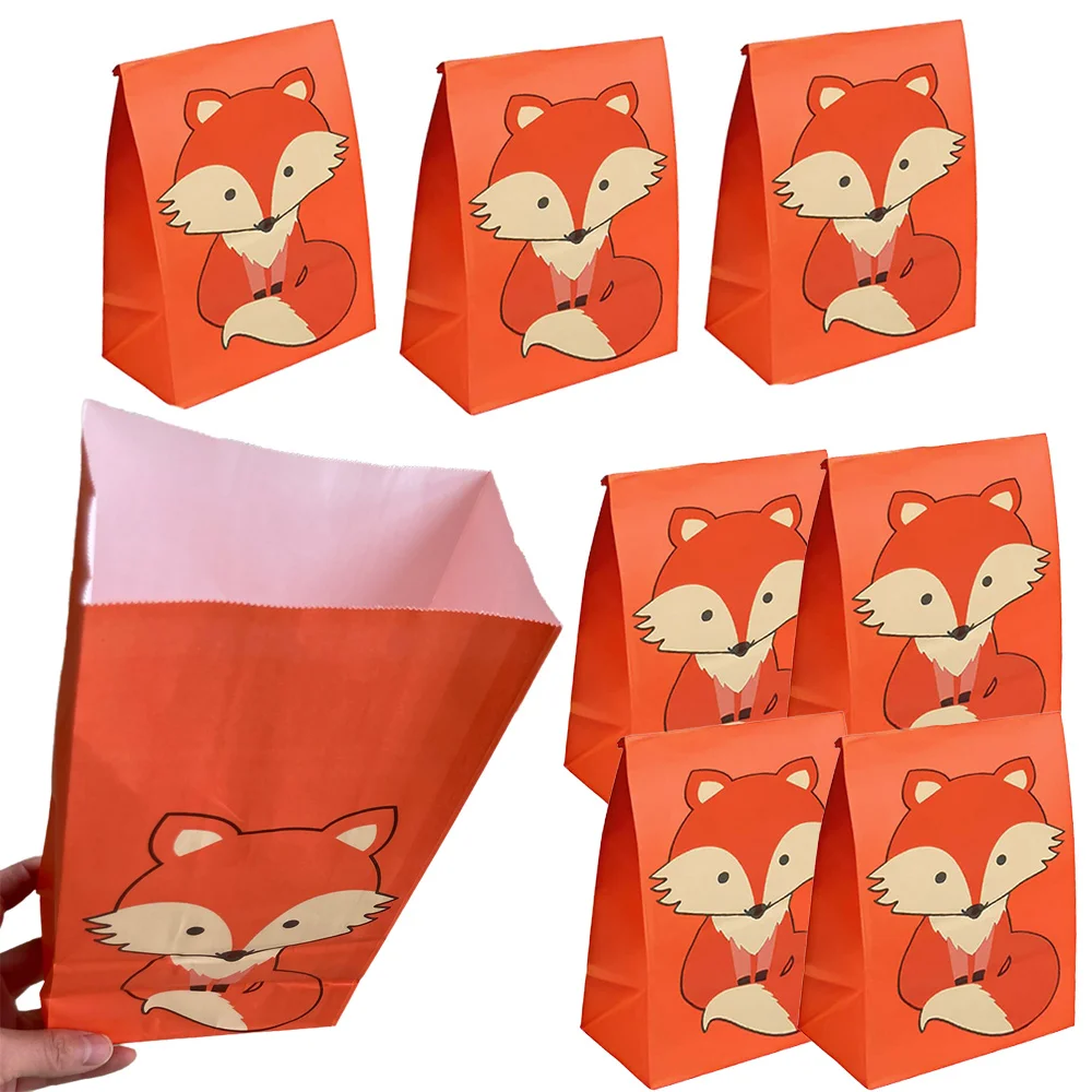 

8 pcs Cute Fox Goodies Bag Fox Birthday Baby Shower Decorations Woodland Animals Party Supplies Treat School Children Gift Bag