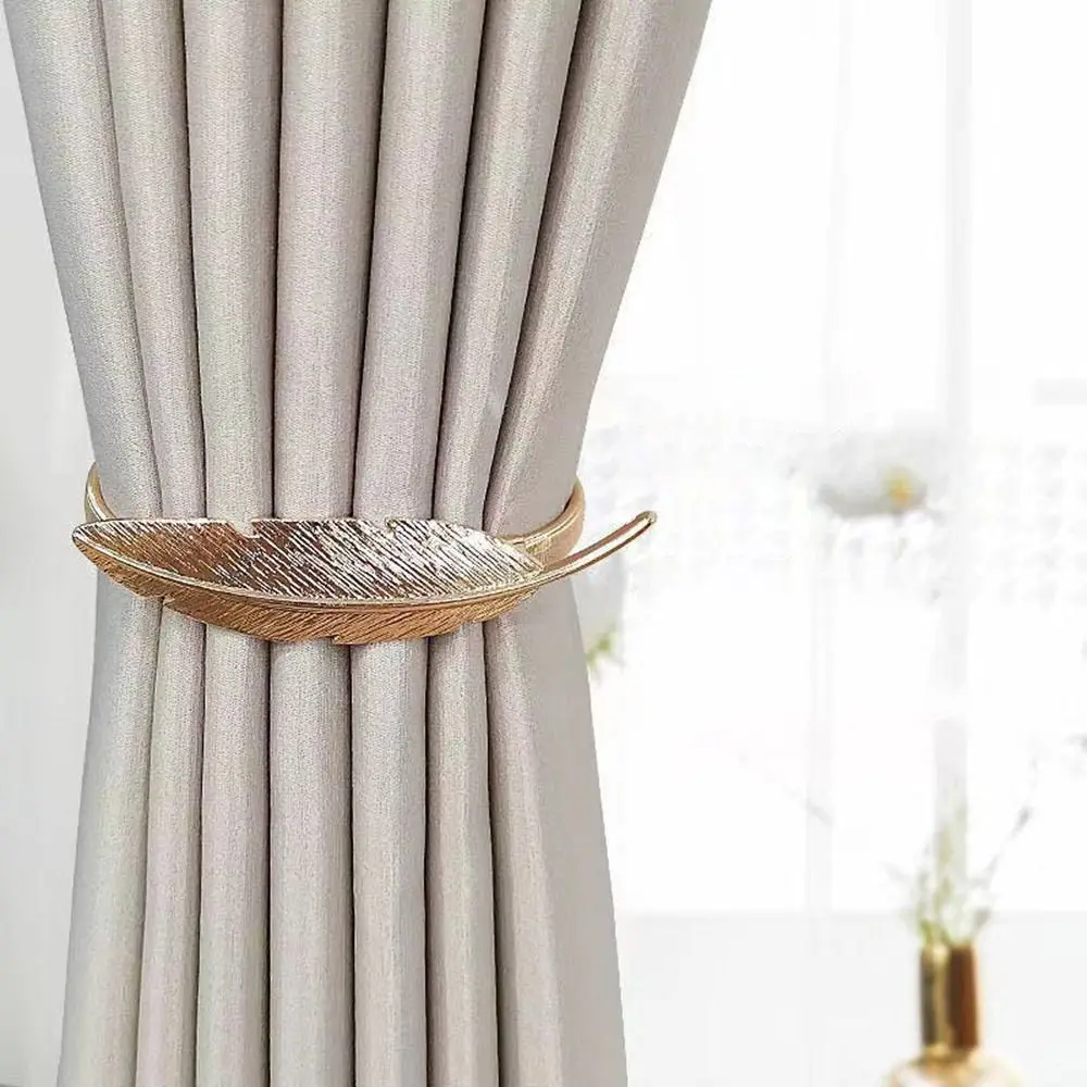 Elk Feather Elastically Stretchable Curtain Tie Backs Leaf Peacock Peony Curtain Tieback Rope Holder Hooks