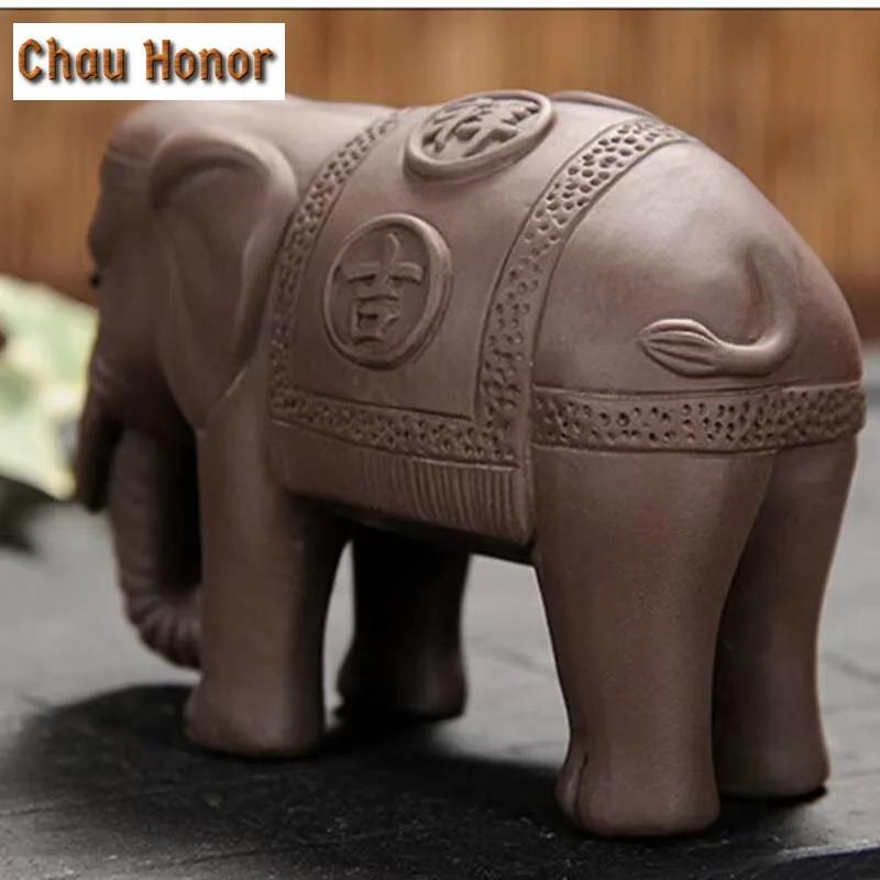 Purple Clay Elephant Tea Pets Auspicious Animal Crafts Creative Ceramic Small Figurines Teahouse Ornaments Home Decor Gifts