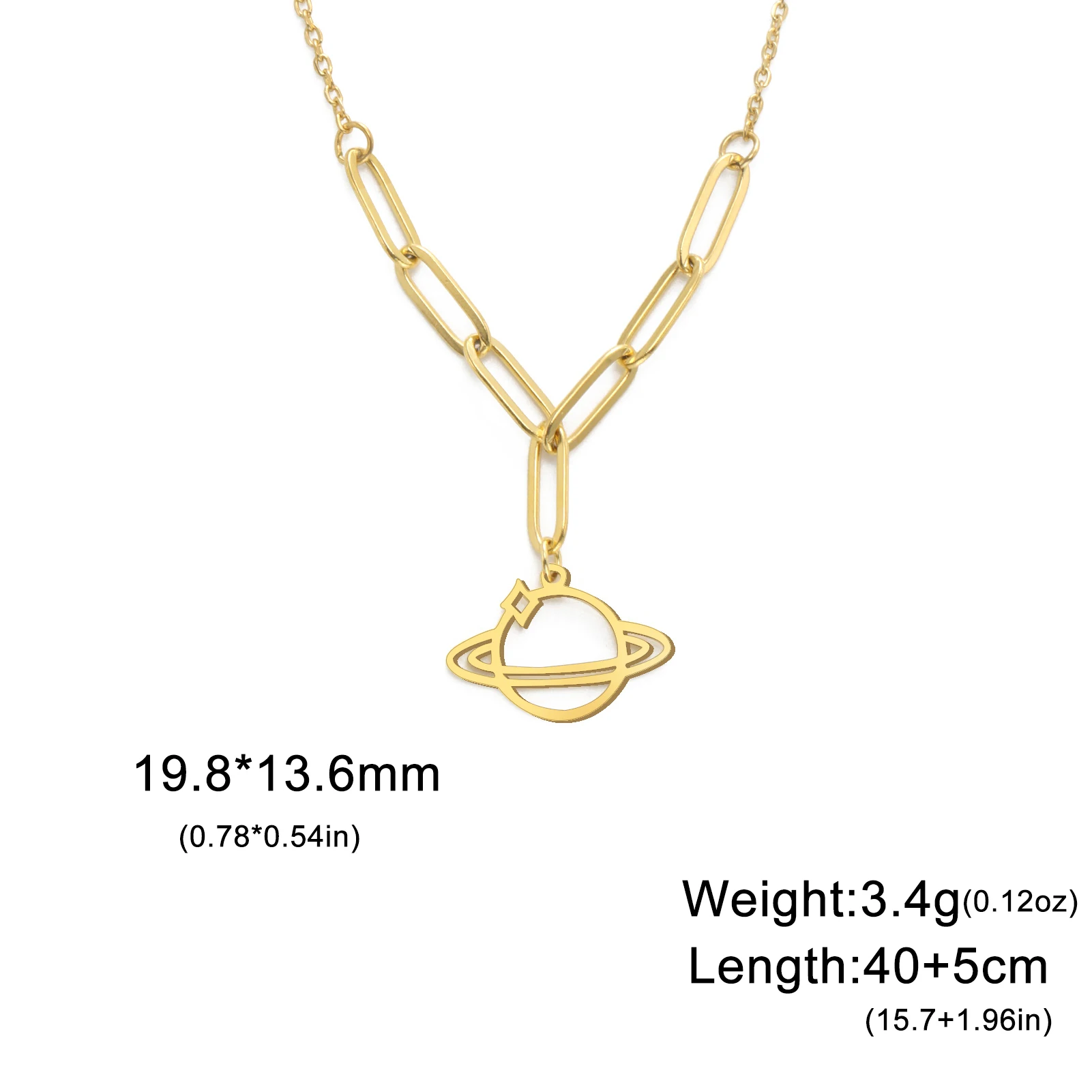 Collana Con Ciondolo Saturno E Luna Per Bambina E Ragazza - Girocollo Color Oro