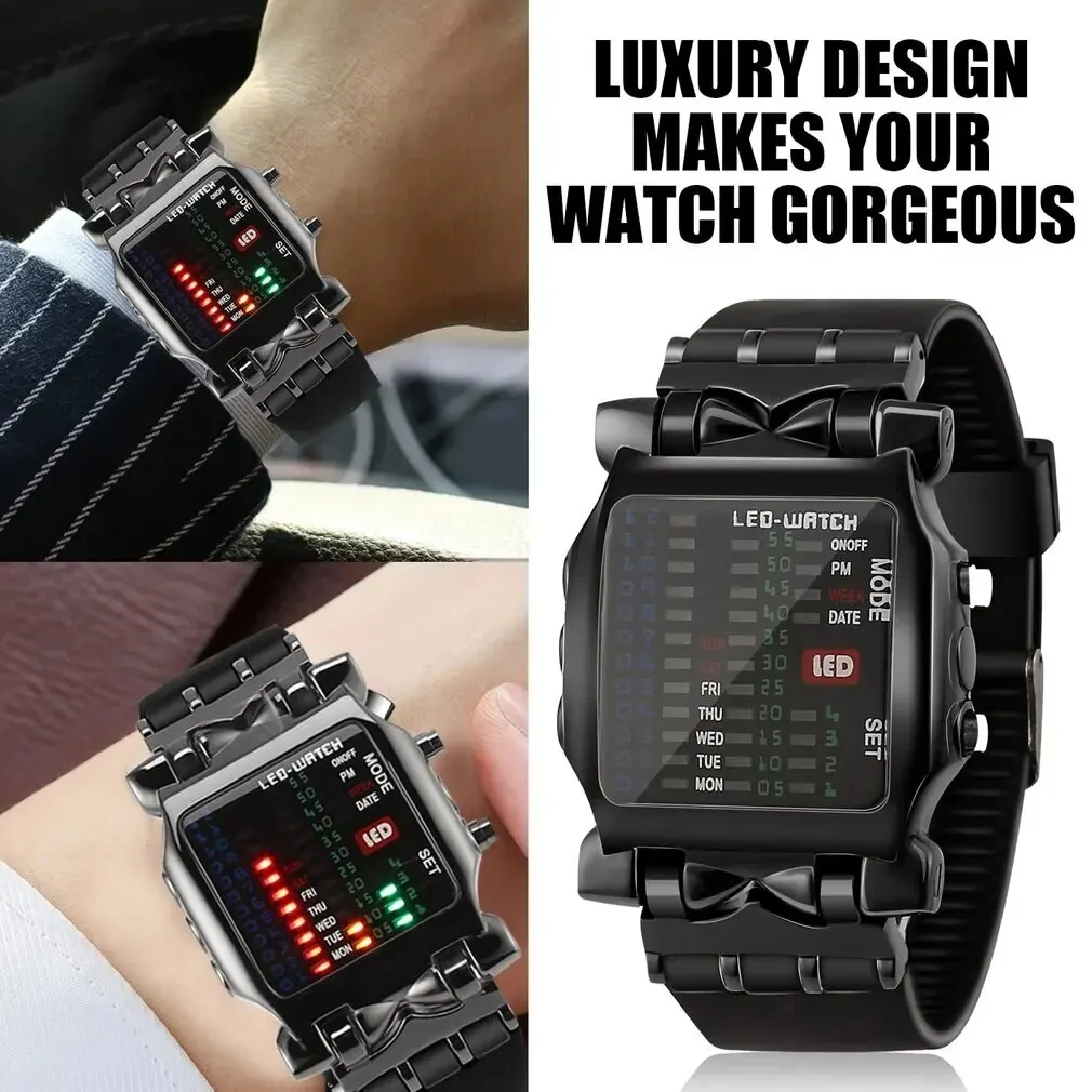 Binary Led Watch Creative Waterproof Business Electronic Watch Mens Trend Luminous Gift Sports Couple Date Time Display Watch 1