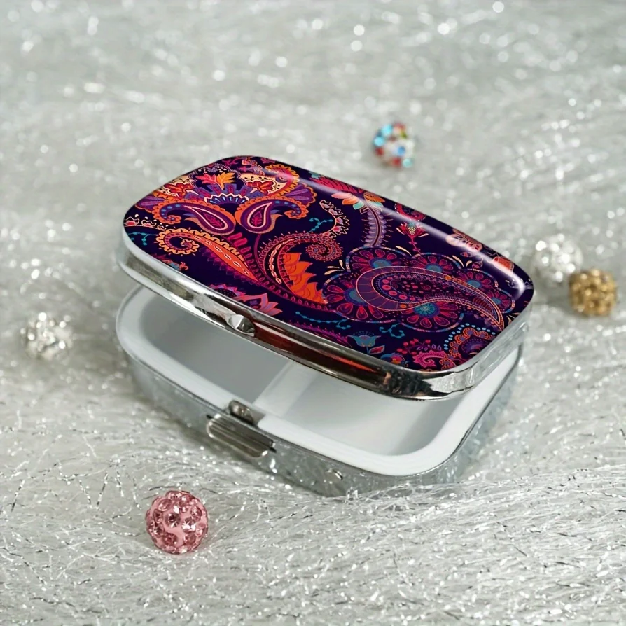 Safflower Pattern Medicine Box Medicine Box, Rectangular Decorative Medicine Box, Vitamin Pill Storage Box, for Pocket Wallet 2