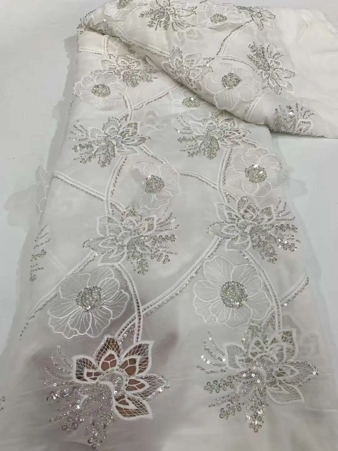 Latest Very Soft Laser Cotton Delicate Laser Embroidery Best Quality Lace With Stones Fabric Party Evening Dress NN1698_R
