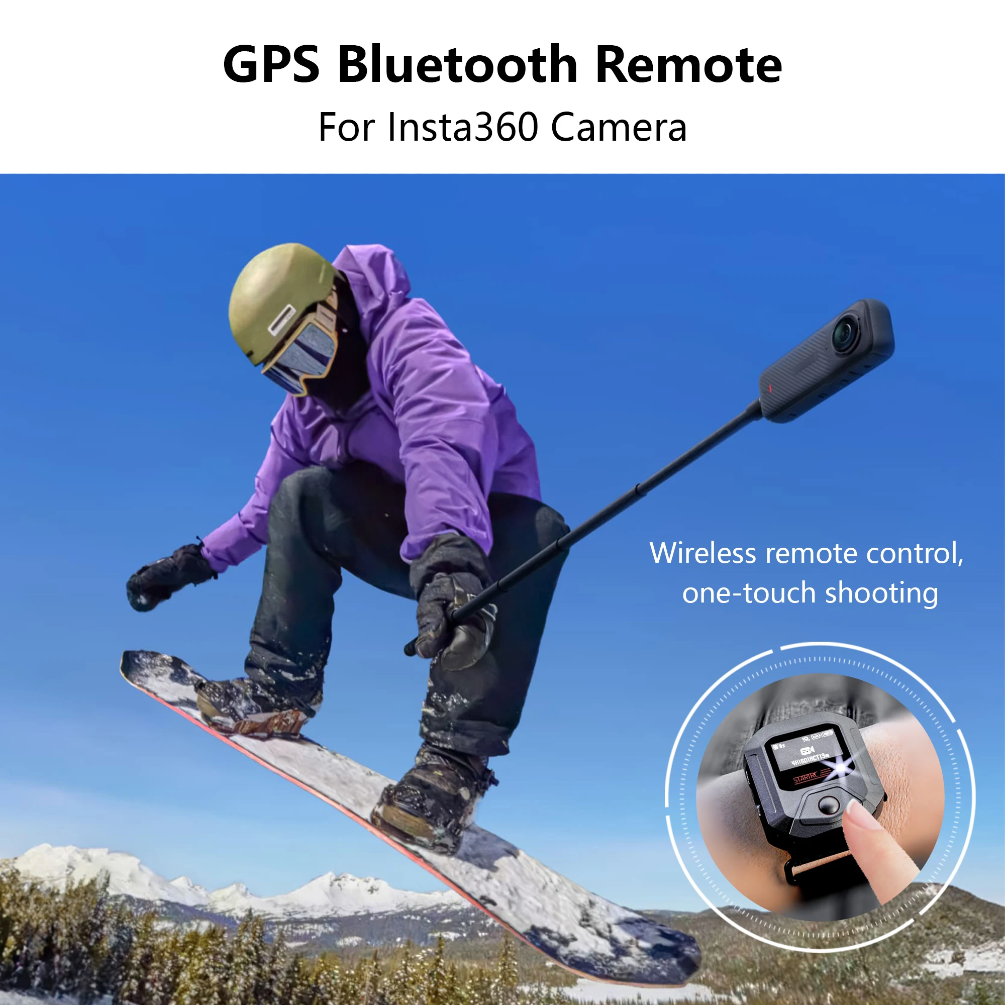 Télécommande GPS pour Insta360 X5 X4 X3 Go 3S ACE Pro fixée à un guidon de vélo, prête à être utilisée.